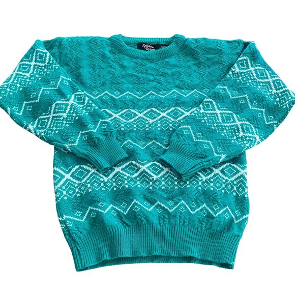 Vintage Rainbow Ridge Green Teal 100% Acrylic Crewneck Sweater-Large - Picture 1 of 6
